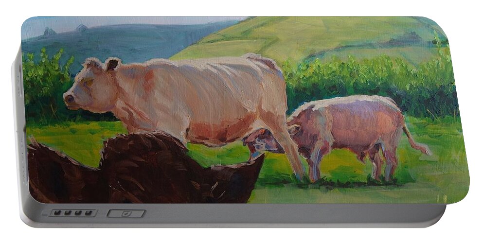 Mike Portable Battery Charger featuring the painting Cow and Calf Painting by Mike Jory