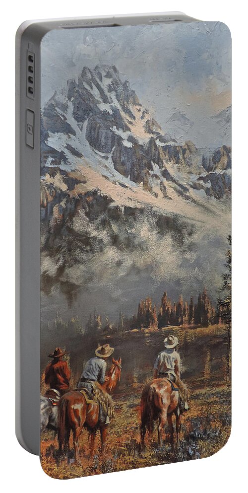 Cowboys Portable Battery Charger featuring the painting Cowboy Cathedral by Mia DeLode