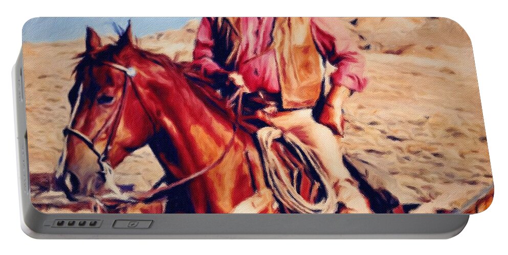 John Wayne Portable Battery Charger featuring the painting Cowboy John Wayne by Vincent Monozlay