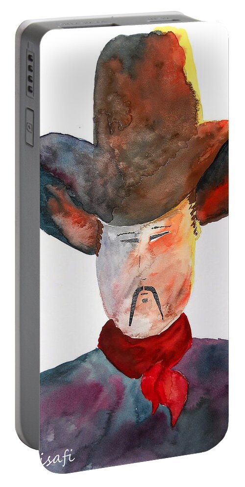 Watercolor Portable Battery Charger featuring the painting Cowboy Kim - Music Inspiration Series by Carol Crisafi