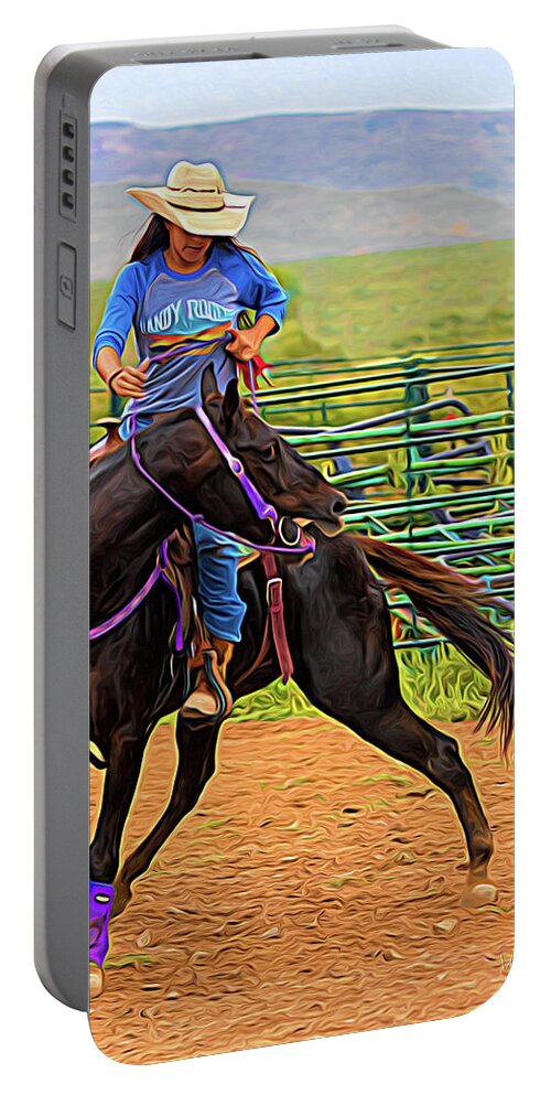 Horses Unlimited Rescue Portable Battery Charger featuring the digital art Cowgirl Digital Art Painting #1 by Walter Herrit
