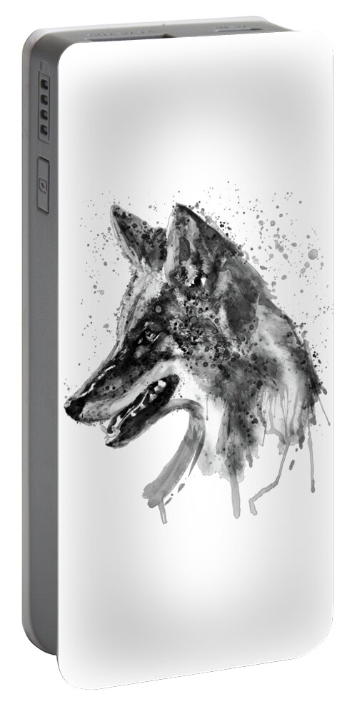 Marian Voicu Portable Battery Charger featuring the painting Coyote Head Black and White by Marian Voicu