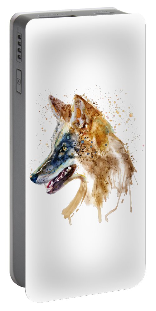 Marian Voicu Portable Battery Charger featuring the painting Coyote Head by Marian Voicu