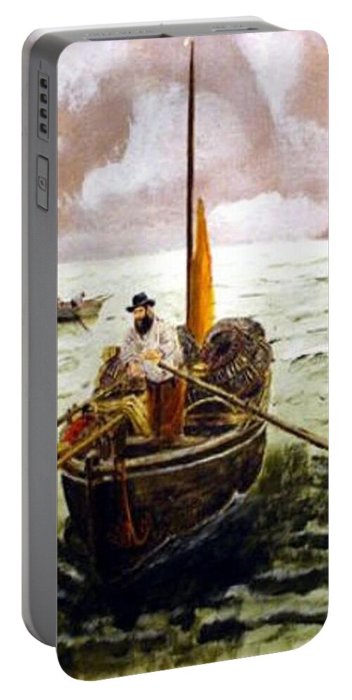 Crab Fisherman Portable Battery Charger featuring the painting Crab Fisherman by Richard Le Page
