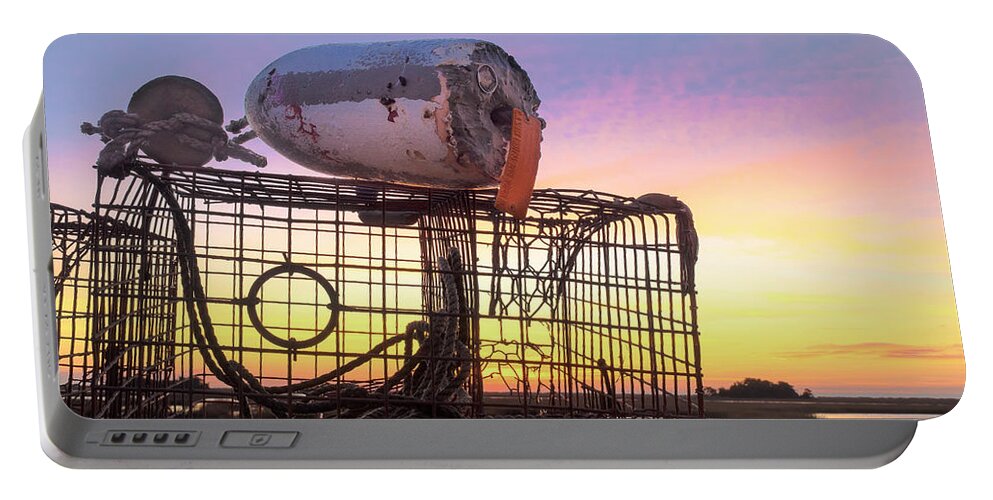 Beautiful Portable Battery Charger featuring the photograph Crab Trapped - Sunrise Sunset Photo Art by Jo Ann Tomaselli