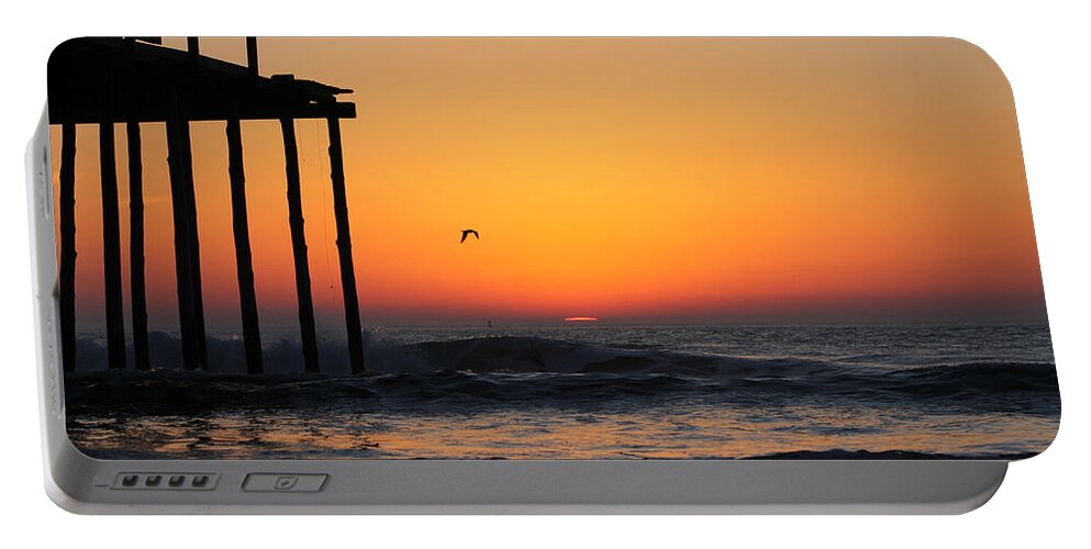 Sun Portable Battery Charger featuring the photograph Crack of Dawn at the Pier by Robert Banach