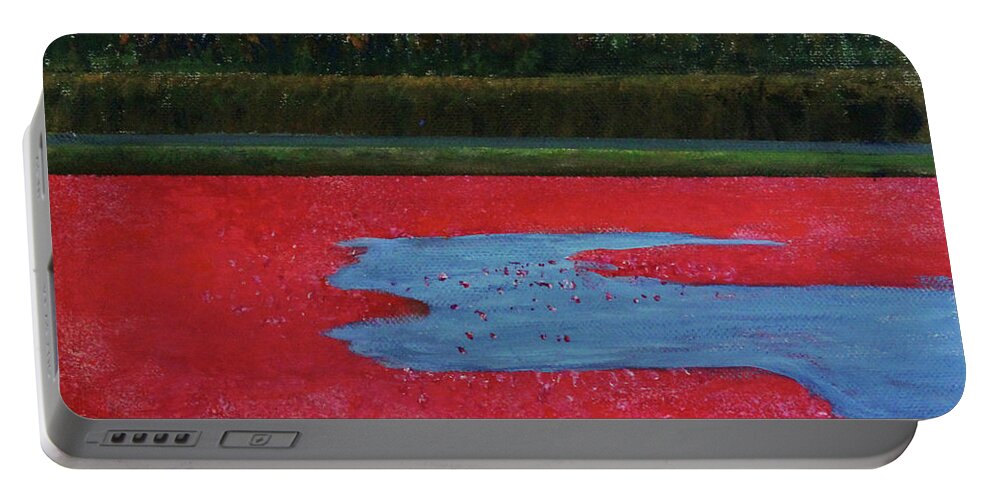 Landscape Portable Battery Charger featuring the painting Cranberry Bog by Lyric Lucas