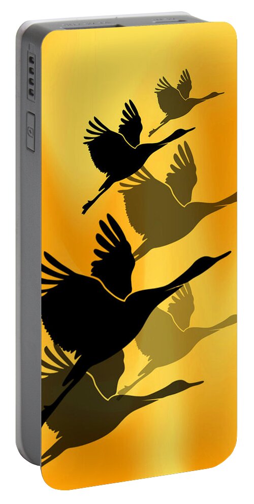 Cranes Portable Battery Charger featuring the digital art Cranes in flight by Rumiana Nikolova