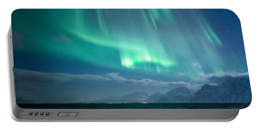 Aurora Borealis Portable Battery Charger featuring the photograph Crashing Waves by Tor-Ivar Naess