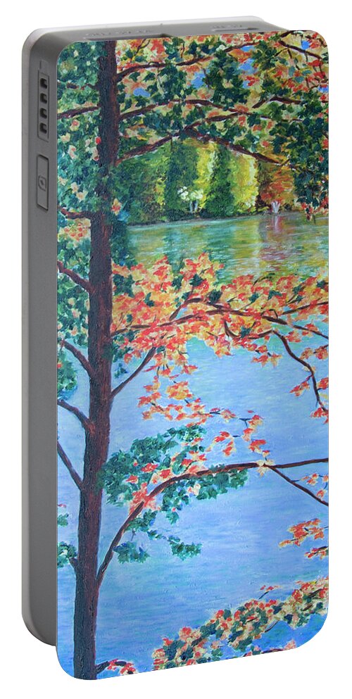 Lake Portable Battery Charger featuring the painting Crawford Lake ON by Milly Tseng