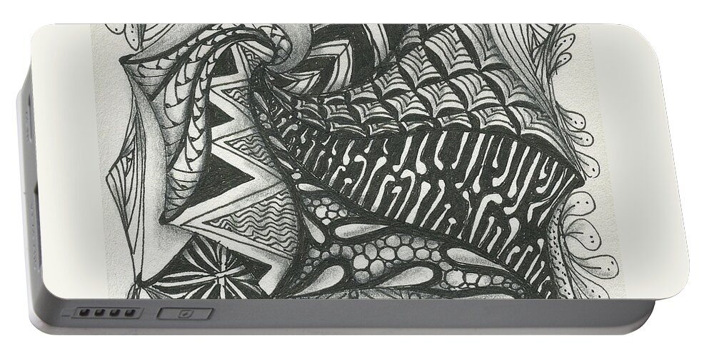 Zentangle Portable Battery Charger featuring the drawing Crazy Spiral by Jan Steinle