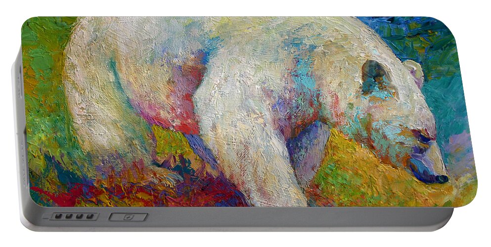 Western Portable Battery Charger featuring the painting Creamy Vanilla - Kermode Spirit Bear Of BC by Marion Rose