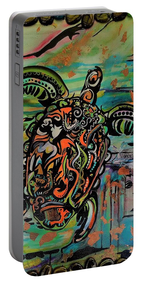 Turtle Portable Battery Charger featuring the mixed media Creation's Daughter by Tracy Mcdurmon