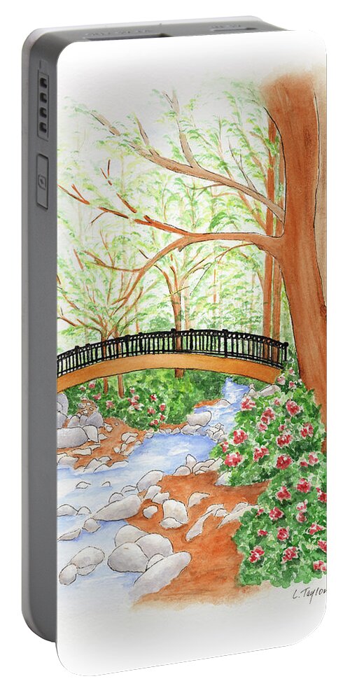 Lithia Park Portable Battery Charger featuring the painting Creek Crossing by Lori Taylor