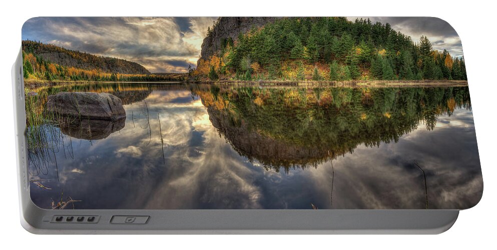 Aboriginal Portable Battery Charger featuring the photograph Crescent Lake Golden Hour HDR Wide Pano by Jakub Sisak