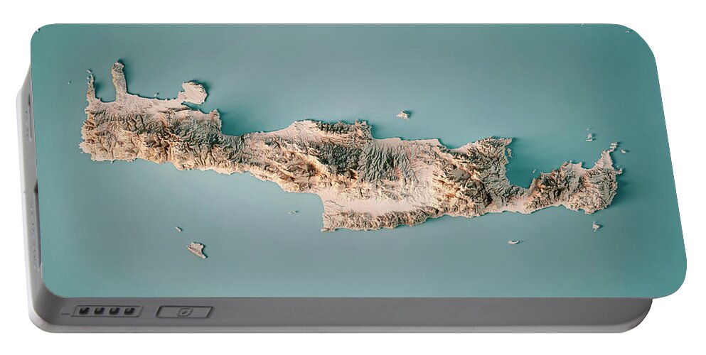 Crete Portable Battery Charger featuring the digital art Crete Island Greece 3D Render Topographic Map Neutral by Frank Ramspott