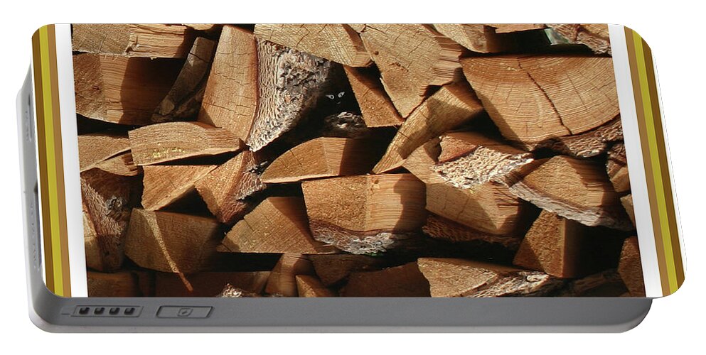 Find The Little Cutie In The Stacked Wood? Portable Battery Charger featuring the photograph Cutie Critter in the wood pile by Jack Pumphrey