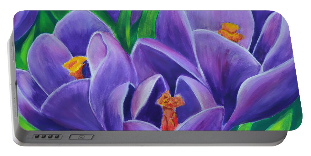 Crocus Flowers Portable Battery Charger featuring the painting Crocus Flowers by Olga Hamilton