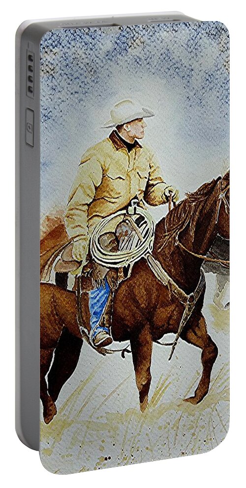Art Portable Battery Charger featuring the painting Cropped Ranch Rider by Jimmy Smith