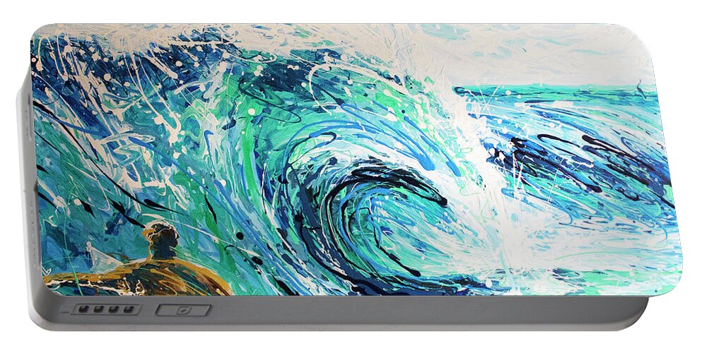 Surf Art Portable Battery Charger featuring the painting Crossing the Sandbar by William Love