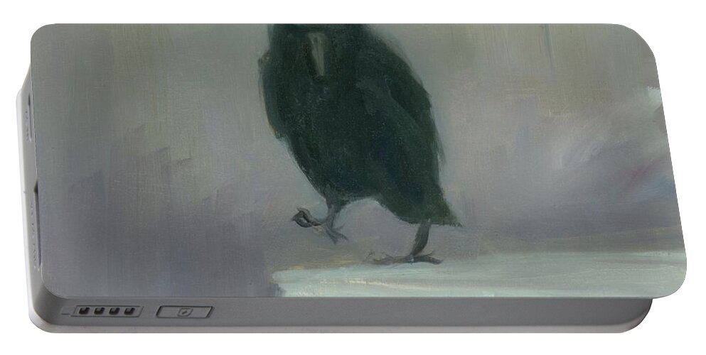 Bird Portable Battery Charger featuring the painting Crow 16 by David Ladmore