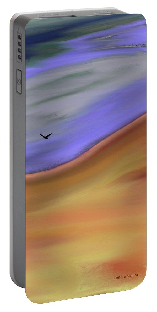 Abstract Portable Battery Charger featuring the painting Crow on the Upflow by Lenore Senior