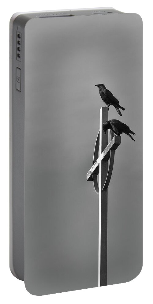 Birds Portable Battery Charger featuring the photograph Crows on Steeple by Richard Rizzo