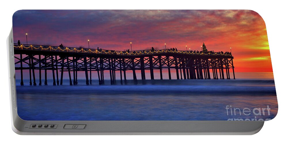 Crystal Pier Portable Battery Charger featuring the photograph Crystal Pier in Pacific Beach decorated with Christmas lights by Sam Antonio