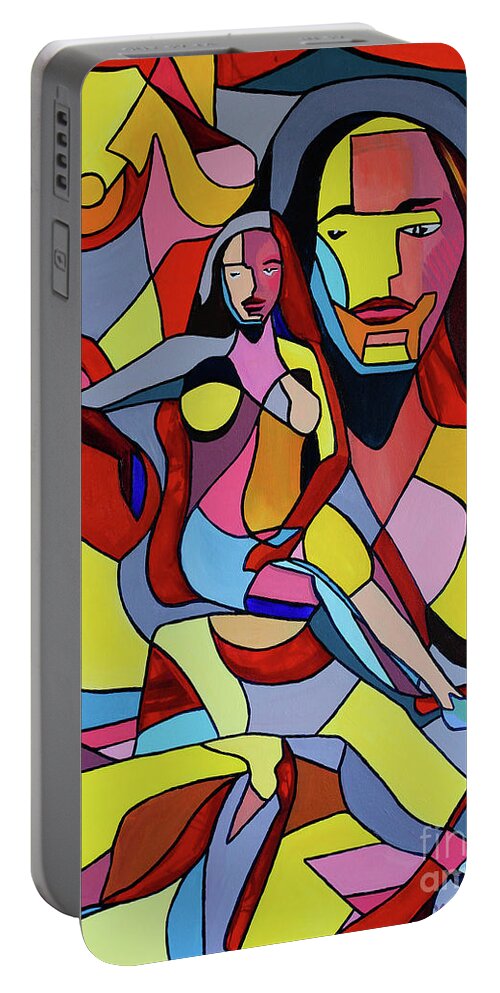 Cubism Portable Battery Charger featuring the painting Cubism I I I Colorful Women by Robert Yaeger