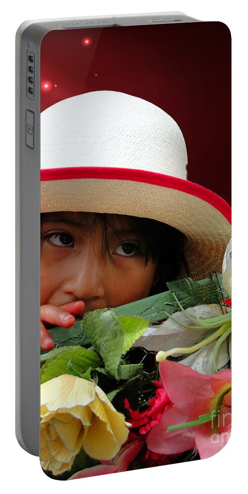 Shy Portable Battery Charger featuring the photograph Cuenca Kids 887 by Al Bourassa