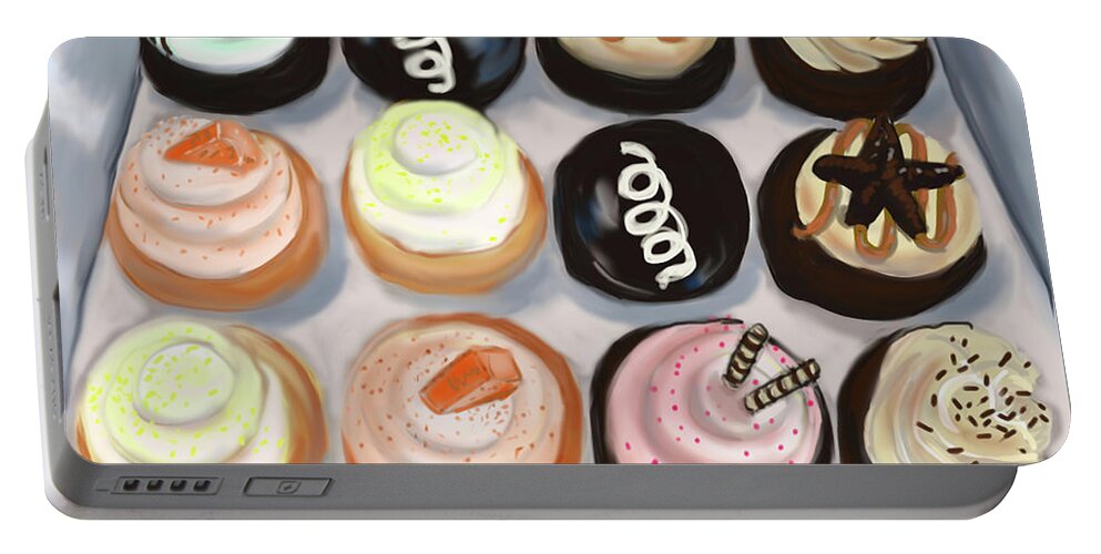 Cupcakes Portable Battery Charger featuring the painting Cupcake Charlies by Jean Pacheco Ravinski