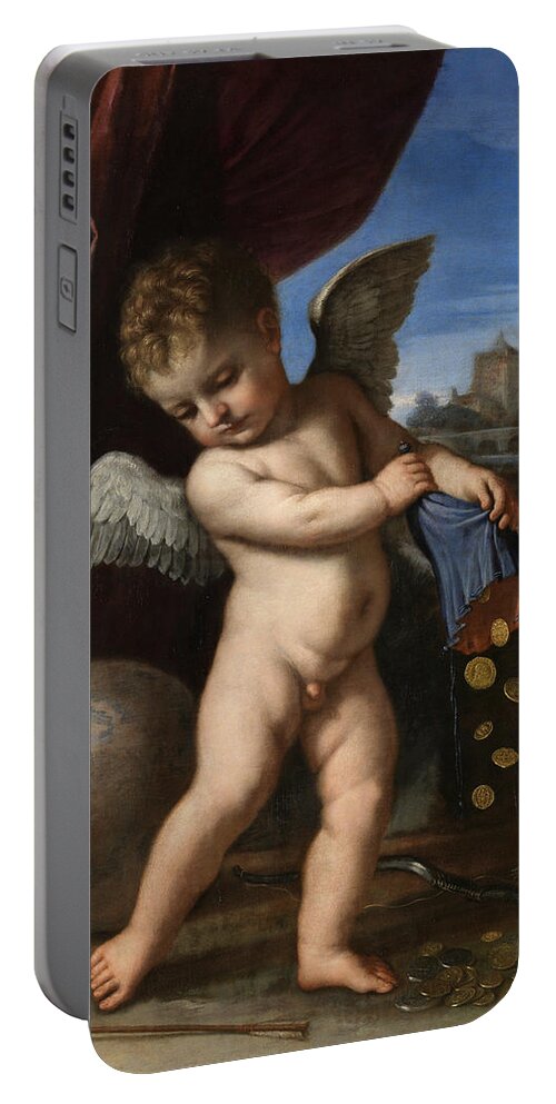 Guercino Portable Battery Charger featuring the painting Cupid spurning riches by Guercino