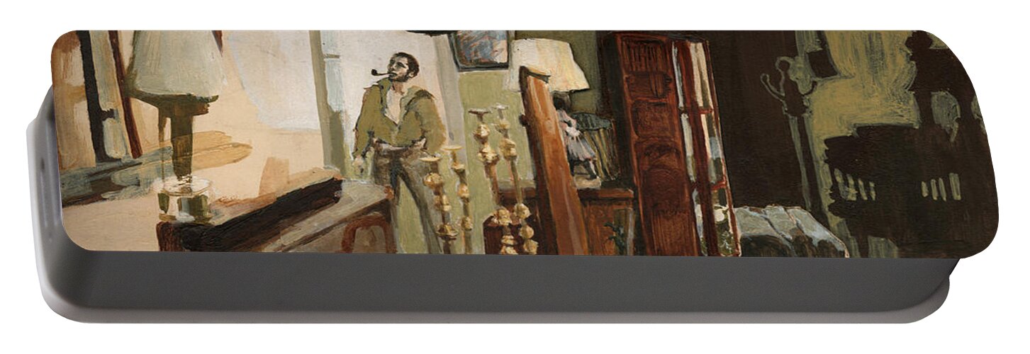 Interior Portable Battery Charger featuring the painting Curio shop by Nancy Watson