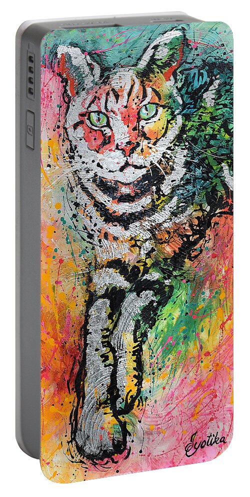 Cats Portable Battery Charger featuring the painting Curious Cat by Jyotika Shroff