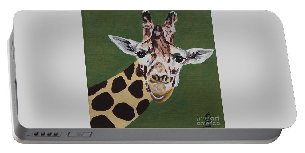 Animal Mugs Collection Portable Battery Charger featuring the painting Curious Giraffe by Annette M Stevenson