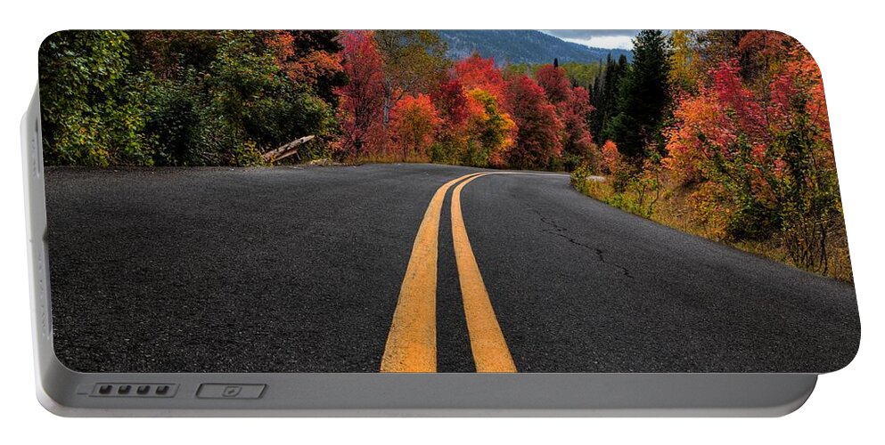 Autumn Portable Battery Charger featuring the photograph Curve of the Road by David Andersen