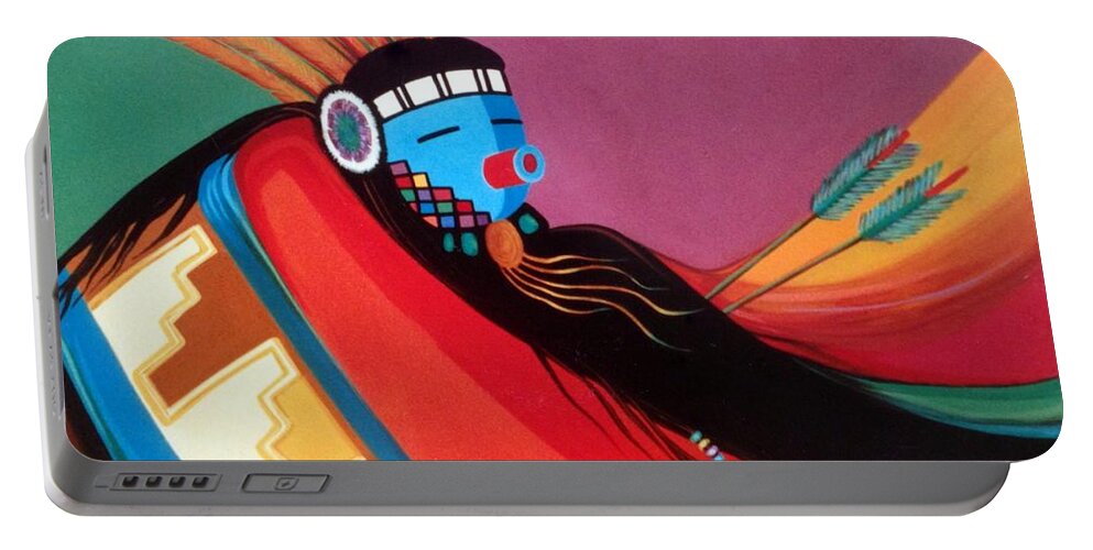 Kachina Portable Battery Charger featuring the painting Custom Kachina by Marlene Burns