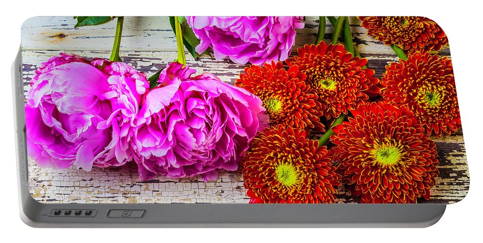 Yellow Portable Battery Charger featuring the photograph Cut Garden Flowers by Garry Gay