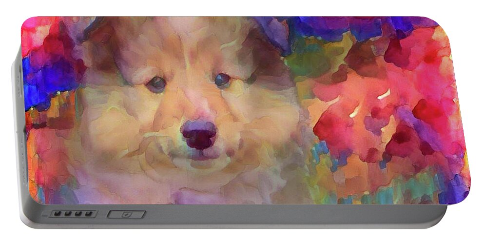 Cute Puppy Portable Battery Charger featuring the mixed media Cute puppy by Lilia D