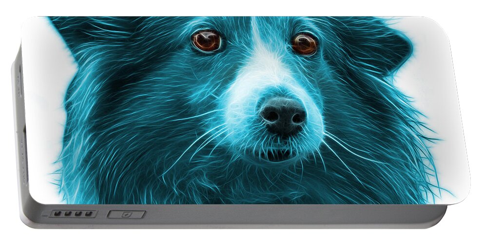 Sheltie Portable Battery Charger featuring the mixed media Cyan Shetland Sheepdog Dog Art 9973 - WB by James Ahn