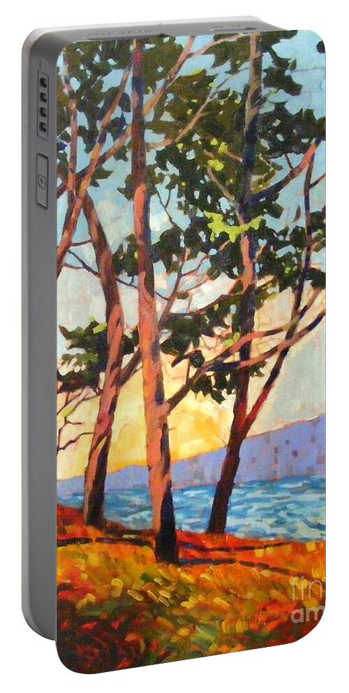 Cypress Portable Battery Charger featuring the painting Cypress light by Celine K Yong