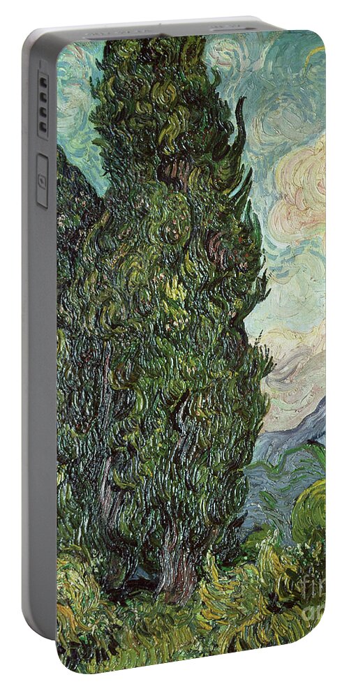 Cypresses Portable Battery Charger featuring the painting Cypresses by Vincent Van Gogh
