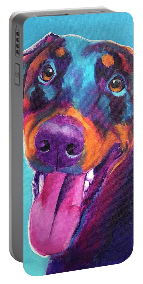 Pet Portrait Portable Battery Charger featuring the painting Doberman - Annie by Dawg Painter