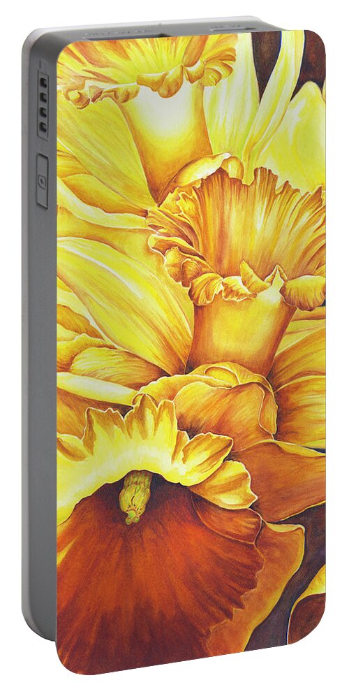 Floral Portable Battery Charger featuring the painting Daffodil Drama by Lori Taylor