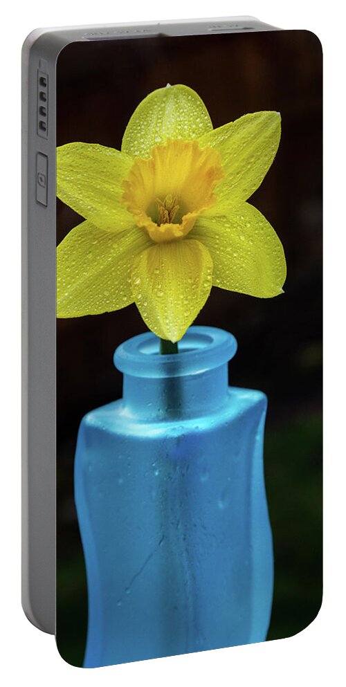 Daffodil Portable Battery Charger featuring the photograph Daffodil in a Blue Vase by Aashish Vaidya