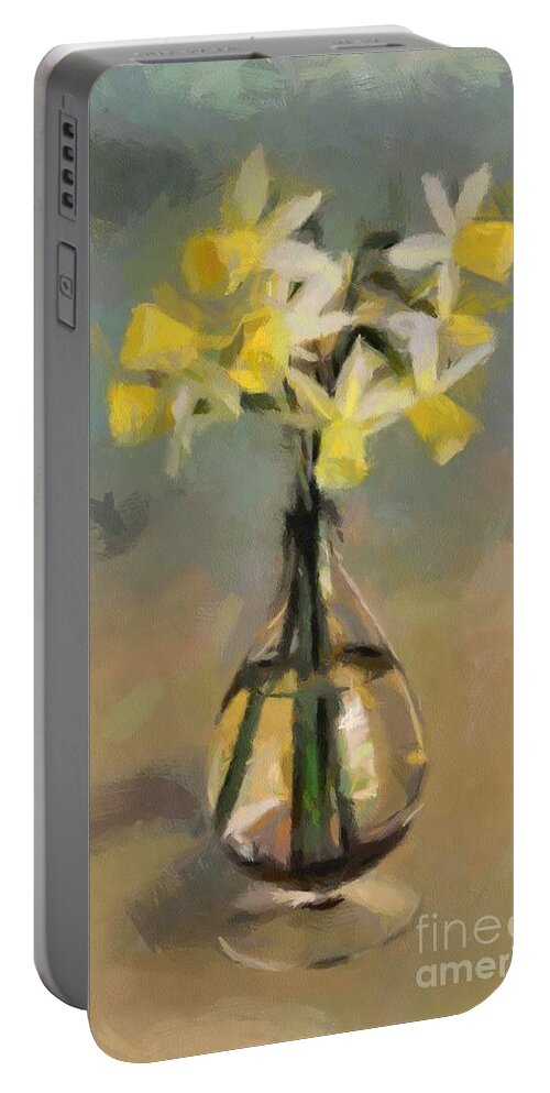 Still Life Portable Battery Charger featuring the painting Daffodils in Glass Vase by Dragica Micki Fortuna