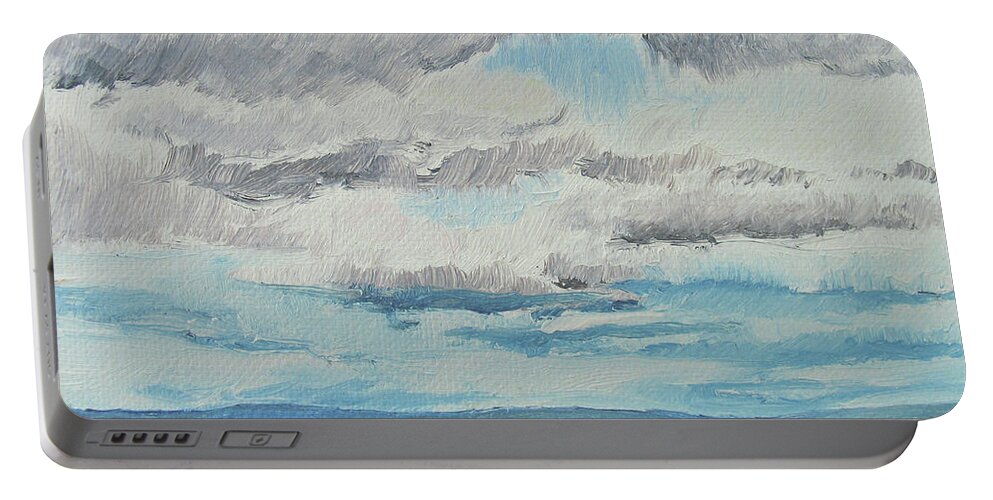 Landscape Portable Battery Charger featuring the painting dagrar over salenfjallen- Shifting daylight over mountain ridges, 7 of 12_0031-27_50x60cm by Marica Ohlsson