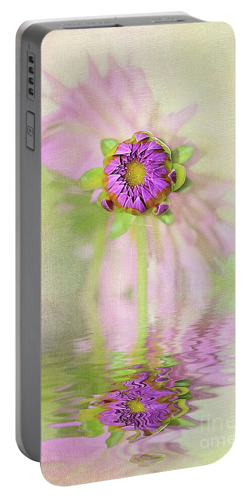 Photography Portable Battery Charger featuring the photograph Dahlia Bud Reflection by Kaye Menner by Kaye Menner