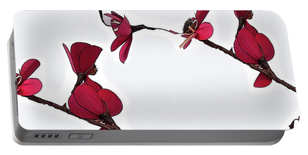 Floral Portable Battery Charger featuring the digital art Dainty Red Double Stem by Kirt Tisdale