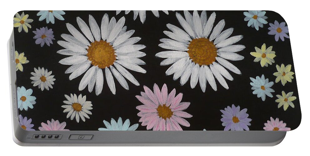 Daisy Portable Battery Charger featuring the painting Daisies on Black by Monika Shepherdson